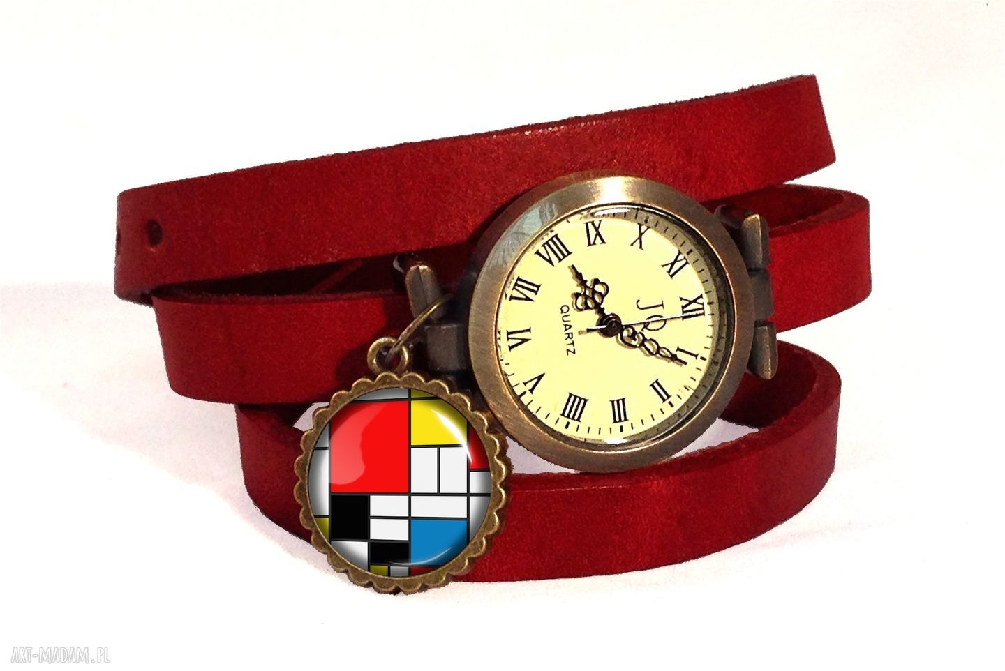 Mondrian - medalion z łańcuszkiem (srebrna oprawa i szkło powiększające 25 mm)