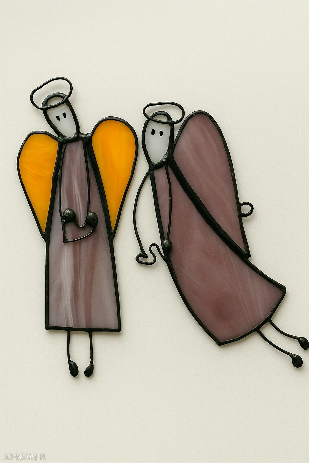 Mega anioły - witraż Tiffany z fioletowego szkła ręczne wykonanie
