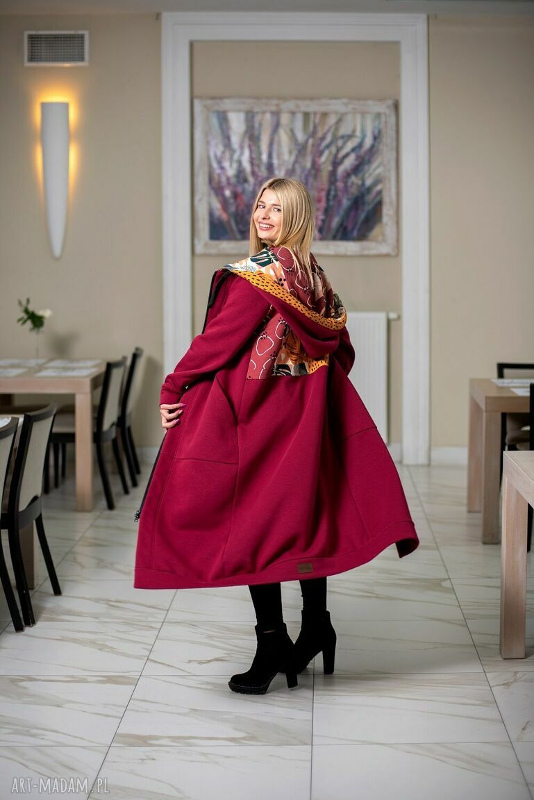 Mega długa bluza bordowy płaszcz kolorowy jesień bluzopłaszcz
