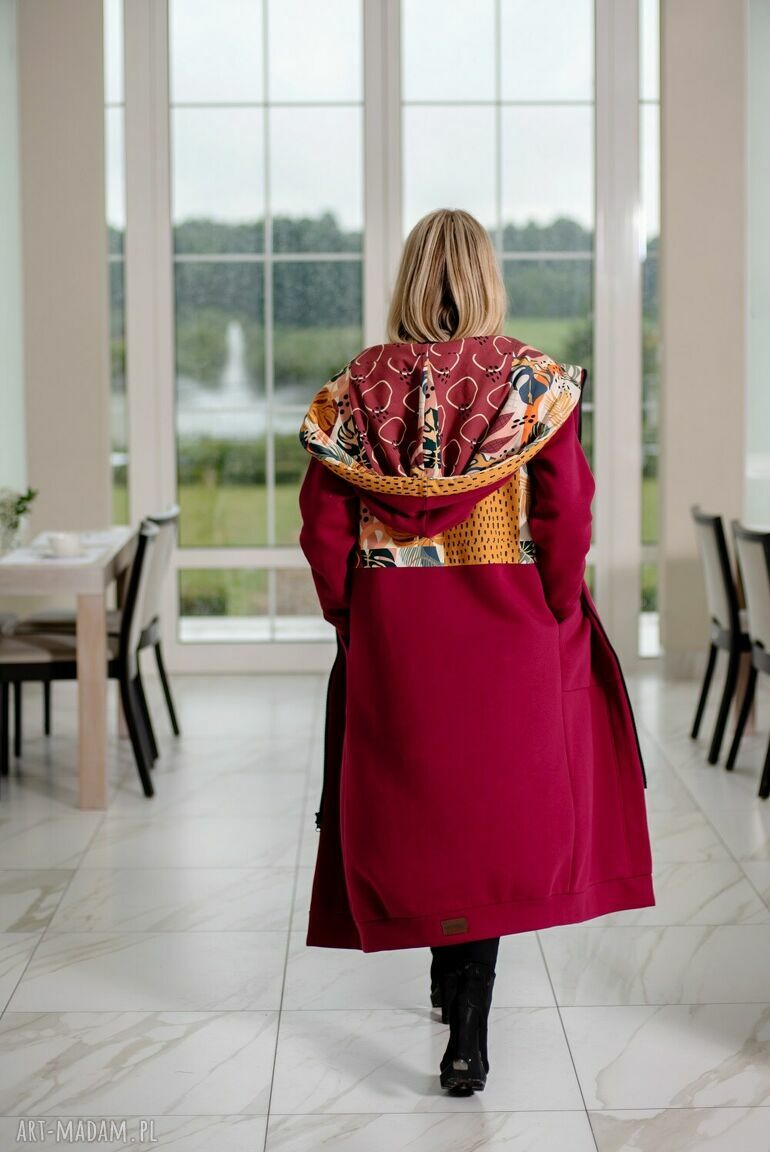 płaszcze: Mega długa bluza bordowy ręcznie robione