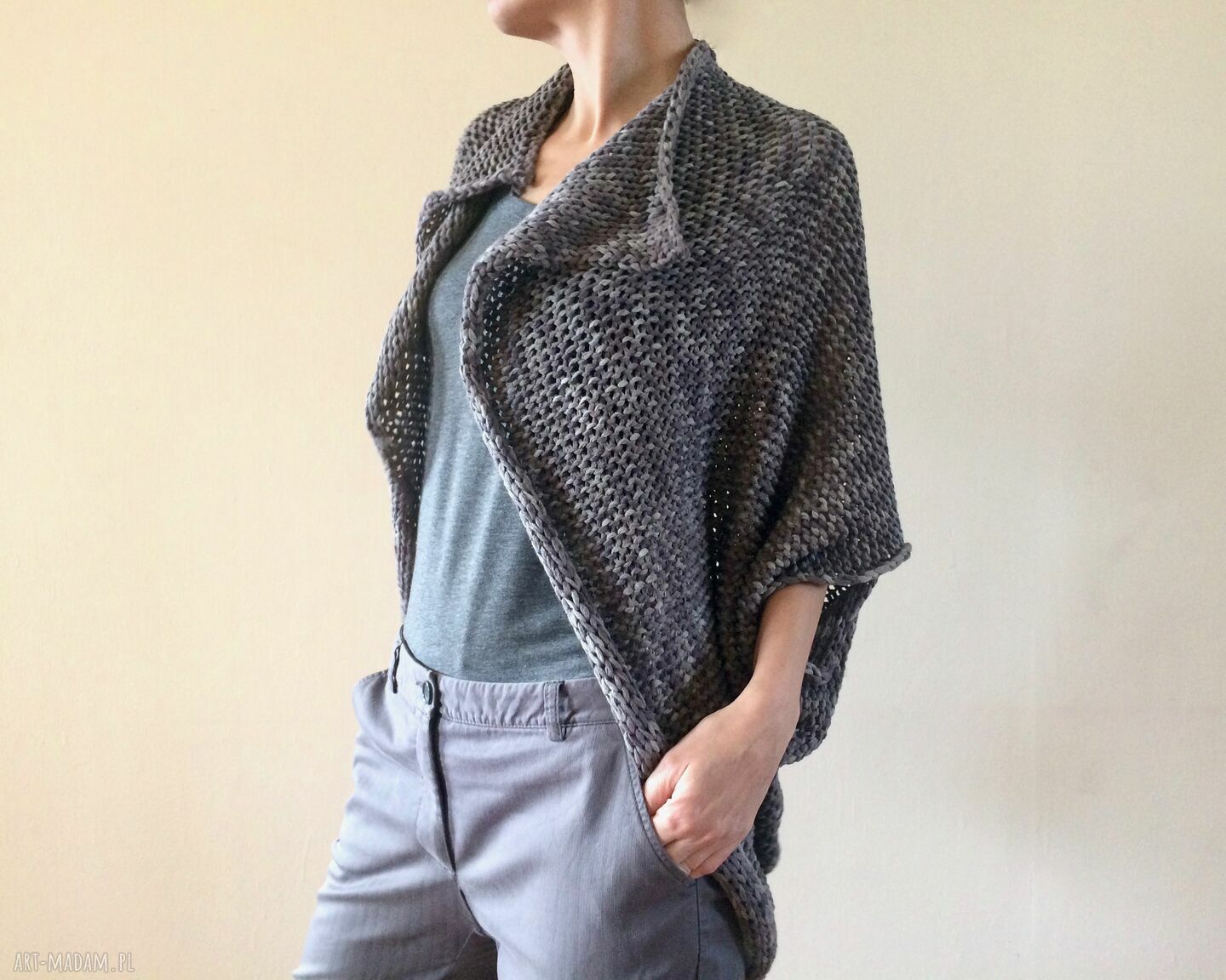 Melanżowy kardigan w kształcie kokonu z bawełny 100% - handmade Anna Damzyn
