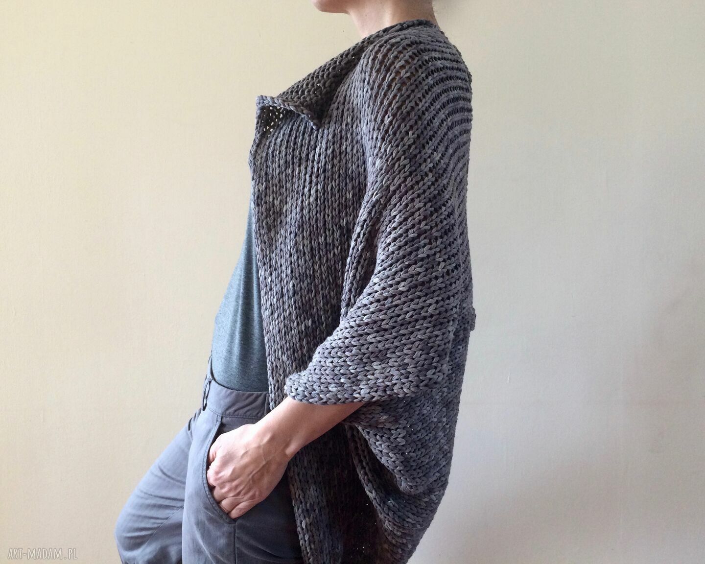 Melanżowy kardigan w kształcie kokonu z bawełny 100% - handmade Anna Damzyn