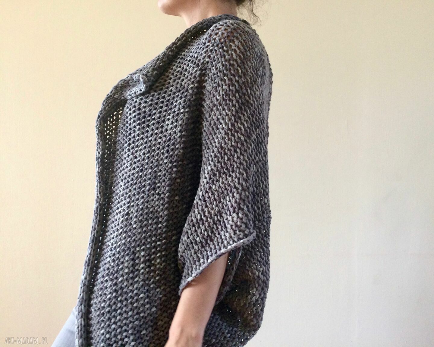 Melanżowy kardigan w kształcie kokonu z bawełny 100% - handmade Anna Damzyn