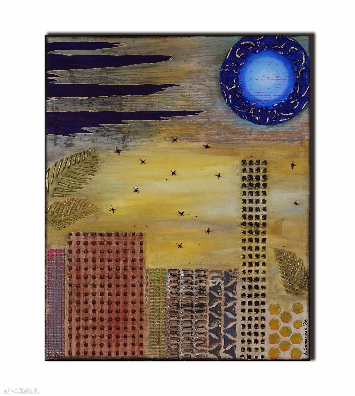 Melodia wieżowców - ręcznie malowany obraz akrylowy na płótnie 100x80 cm