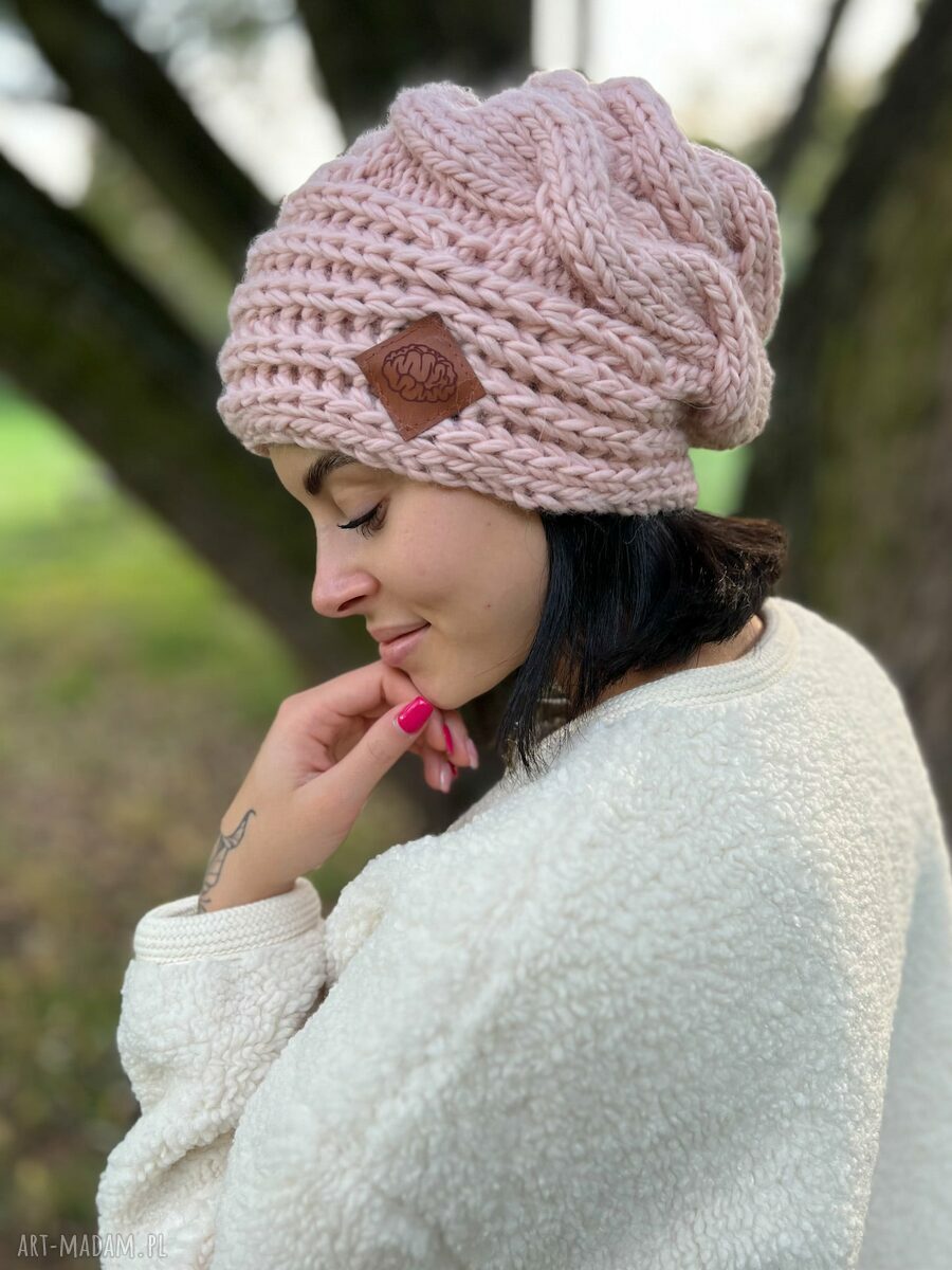 Czapka Merino Oversize This is it - Pudrowy Róż (bez pompona)