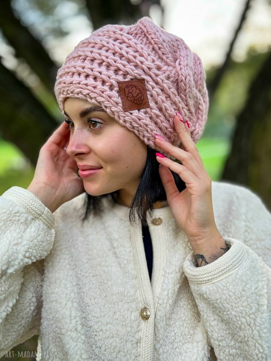 Czapka Merino Oversize This is it - Pudrowy Róż (bez pompona)