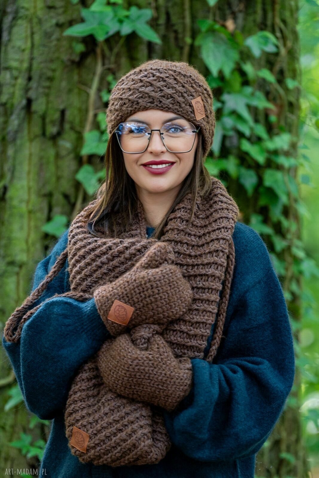 Czapka MERINO Hope "Brązowy" - podszewka z jedwabiu, handmade
