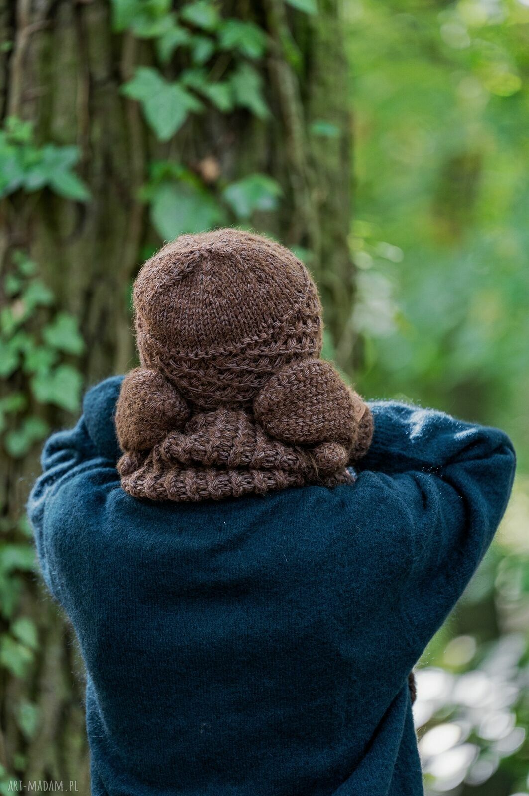 Czapka MERINO Hope "Brązowy" - podszewka z jedwabiu, handmade