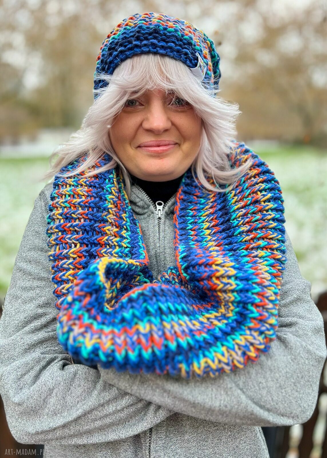 Komin merino 50% 'Górski potok' - damski komin premium 3 w 1