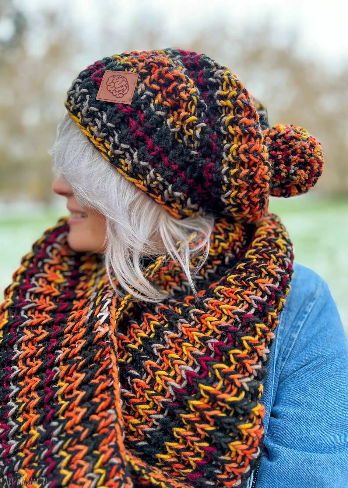 Komin MERINO 50% „Ciemna jesień” - damski komin premium 3 w 1
