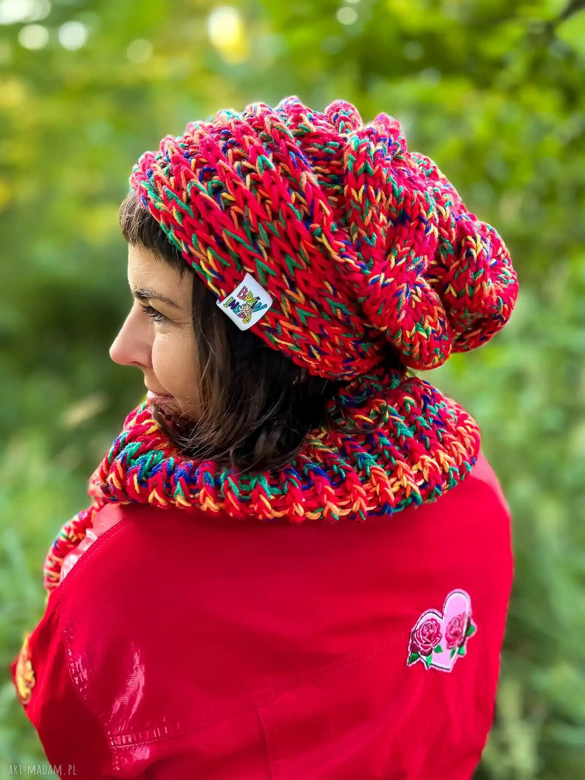 Komin MERINO 50% „Czerwienie” - ręcznie robiony