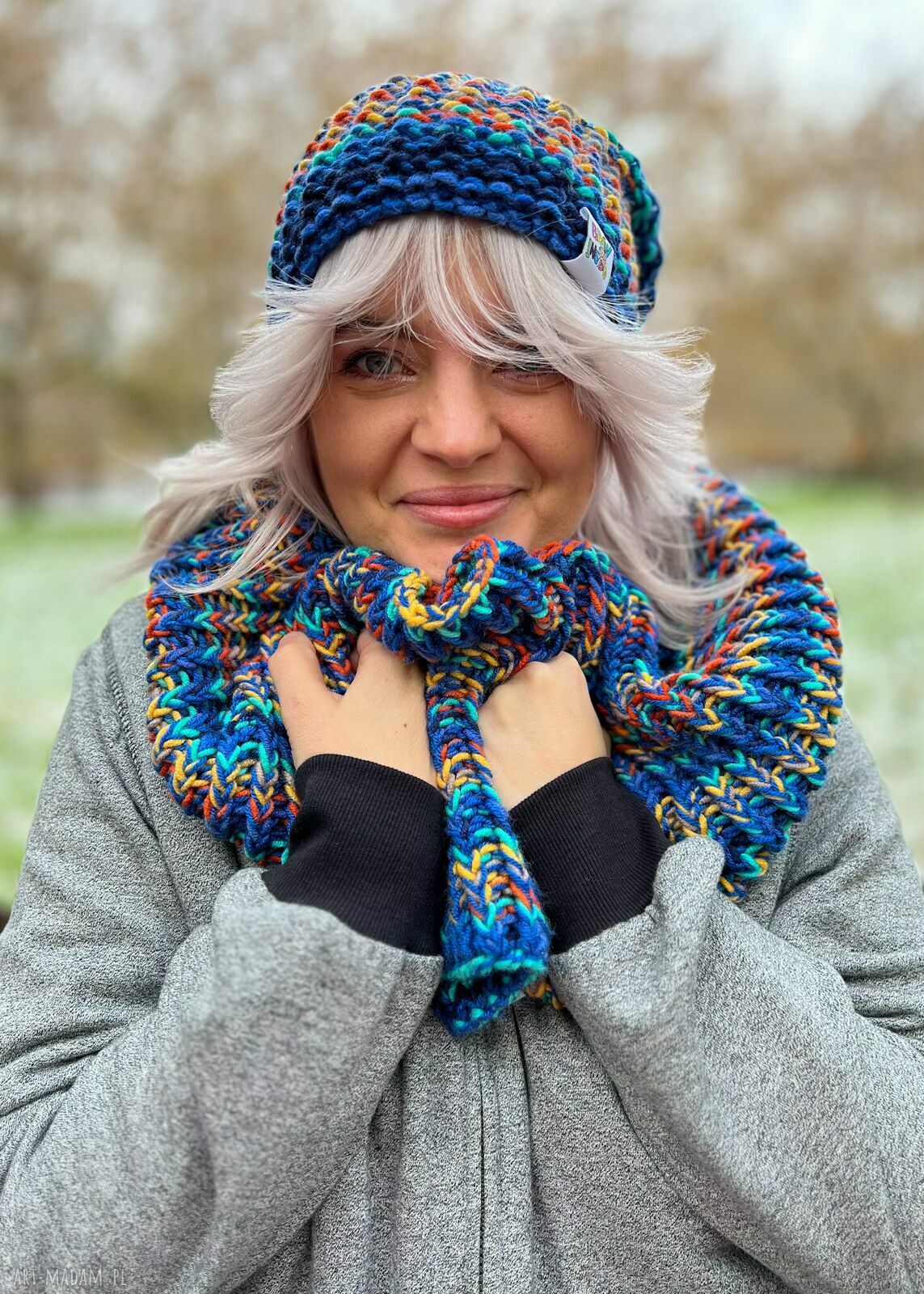 Komin merino 50% 'Górski potok' - damski komin premium 3 w 1