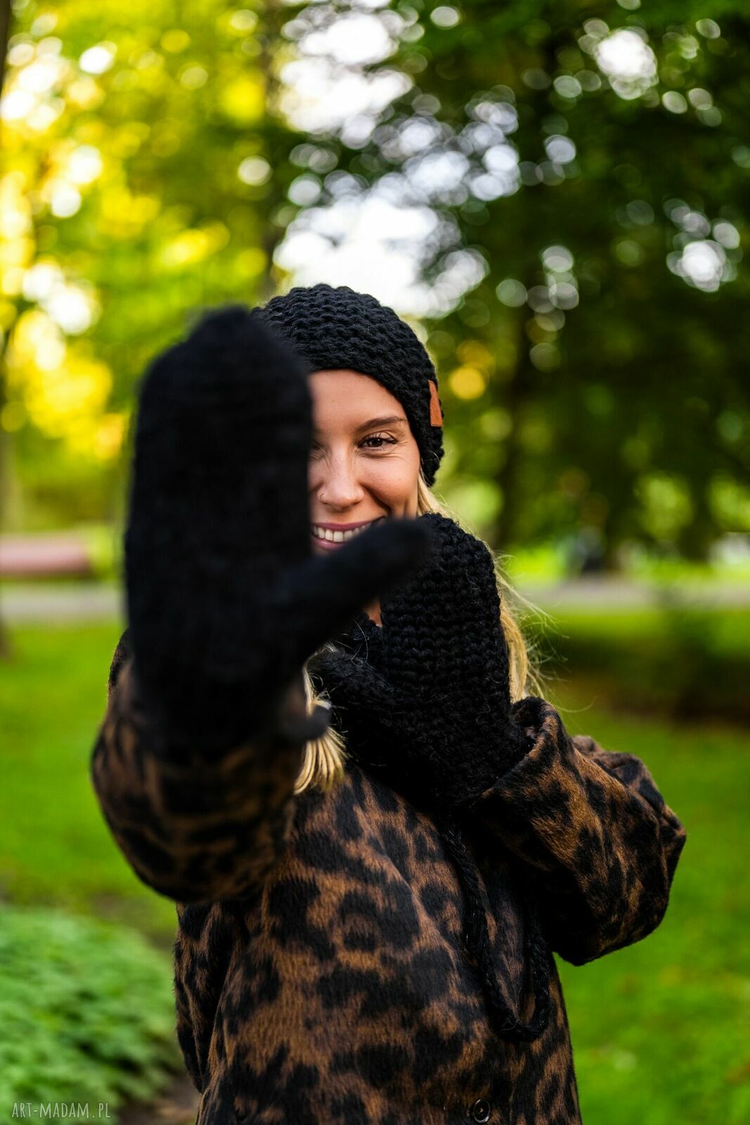 Rękawiczki MERINO „Czarne” - jednopalcowe z jedwabiem i sznurkiem