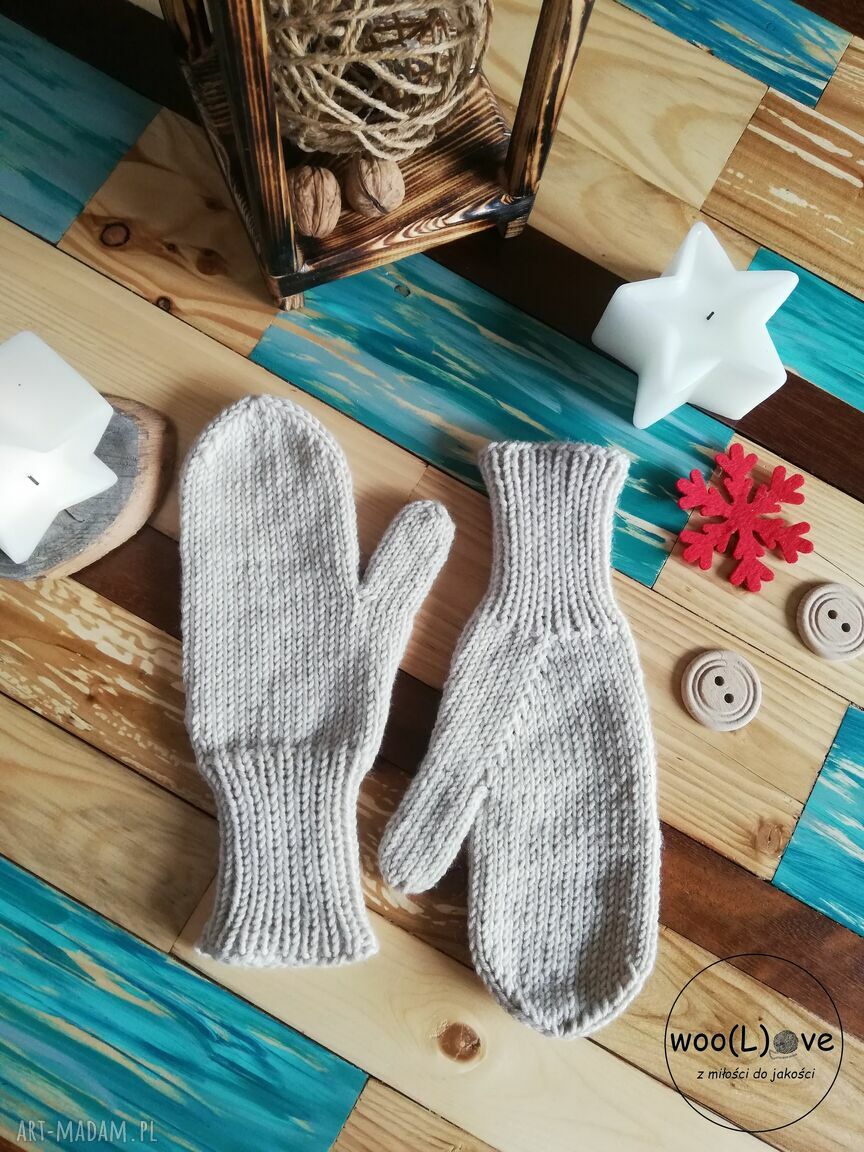 rękawiczki: wełniane rękawiczki MERYNOSKI JASNY BEŻ Ręcznie zrobione