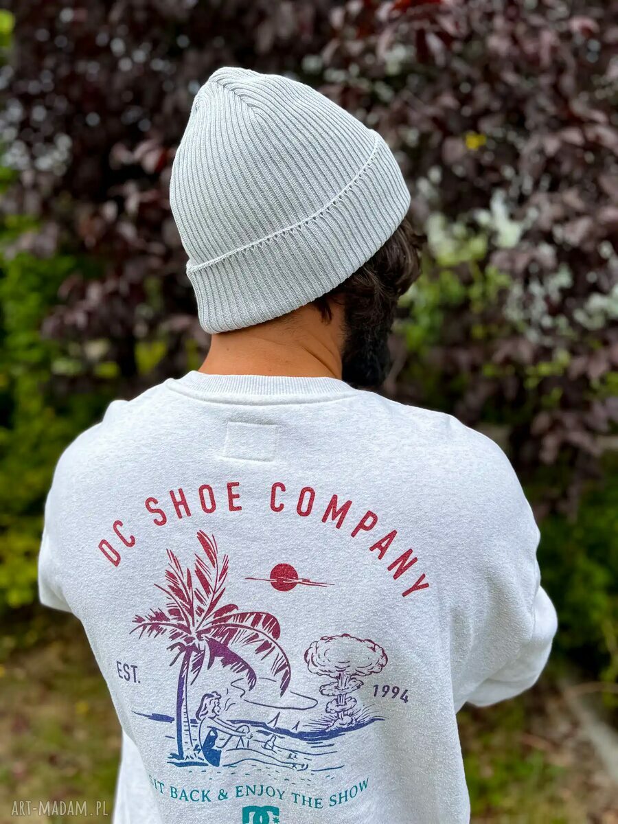 Męska bawełniana czapka beanie 2w1 - jasny szary z logo ekoskórki