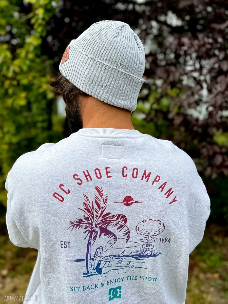 Męska bawełniana czapka beanie 2w1 - jasny szary z logo ekoskórki