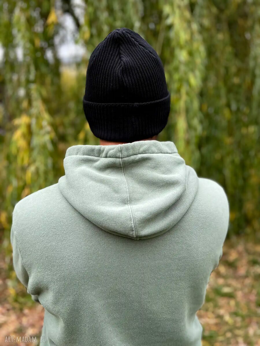 Wywijana czapka beanie 2w1 na zimę - czarna bawełna Brain Inside