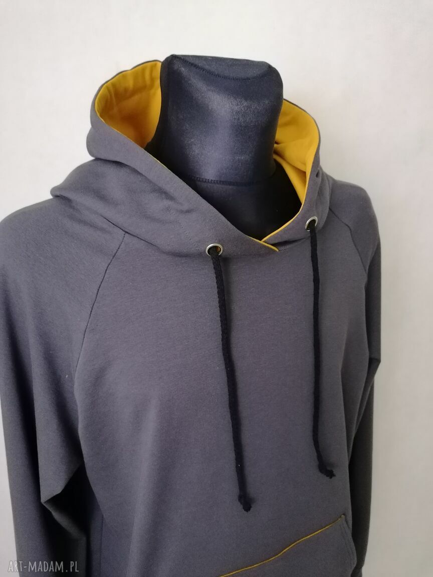 Handmade bluza męska kangurka szaro miodowa - wygodny prezent z dużym kapturem