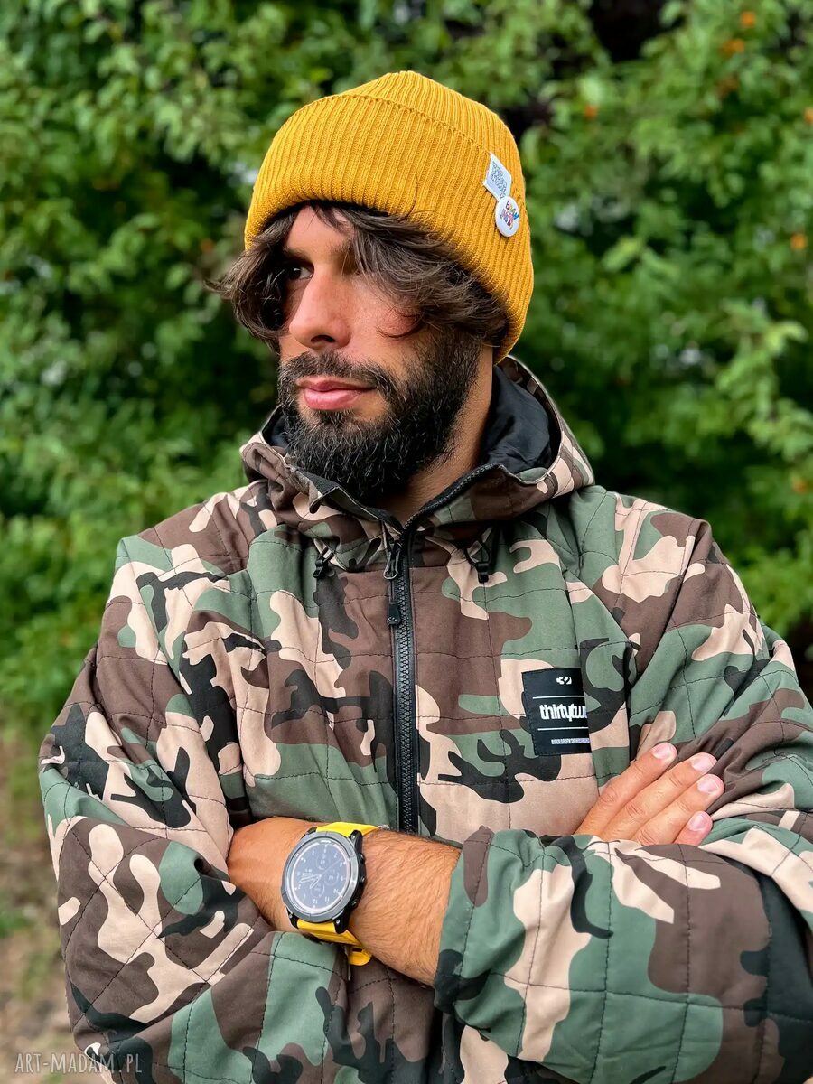 Męska czapka beanie z bawełny - kolorowe logo „Miodowa musztarda”