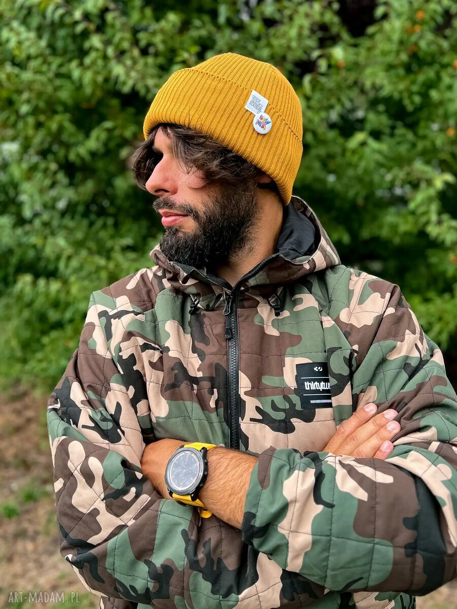 Męska czapka beanie z bawełny - kolorowe logo „Miodowa musztarda”