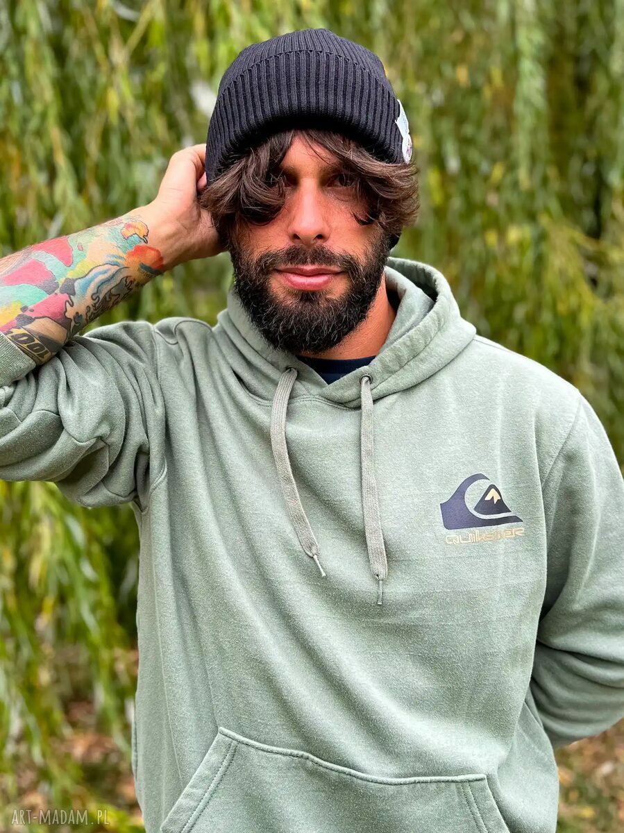 Czapka beanie z bawełny - czarna z kolorowym logo 2w1