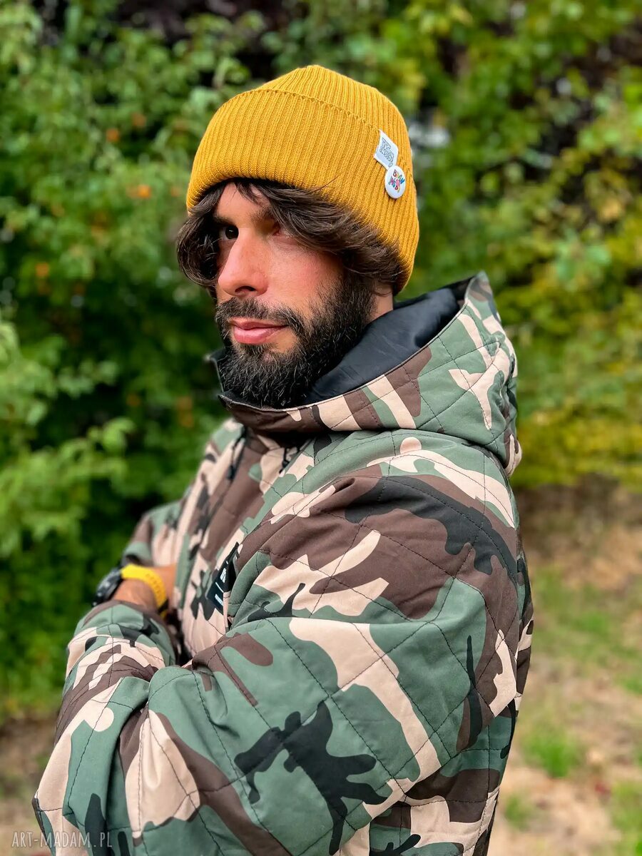 Męska czapka beanie z bawełny - kolorowe logo „Miodowa musztarda”