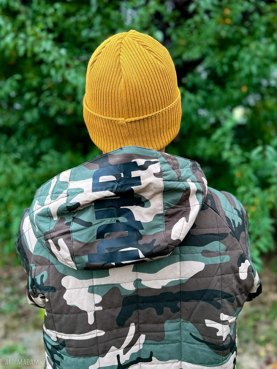 Męska czapka beanie z bawełny - kolorowe logo „Miodowa musztarda”