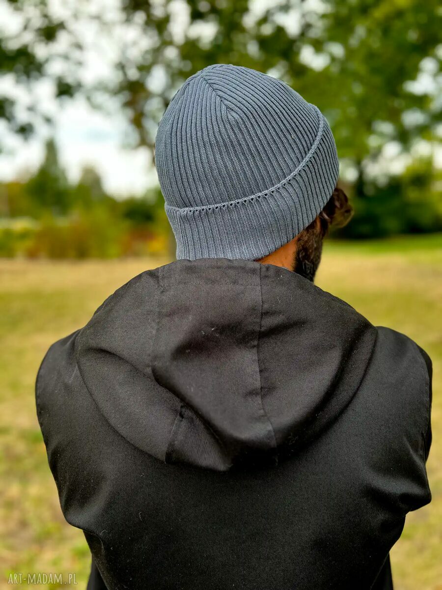 Męska czapka beanie z bawełny z kolorowym logo - ciemny szary