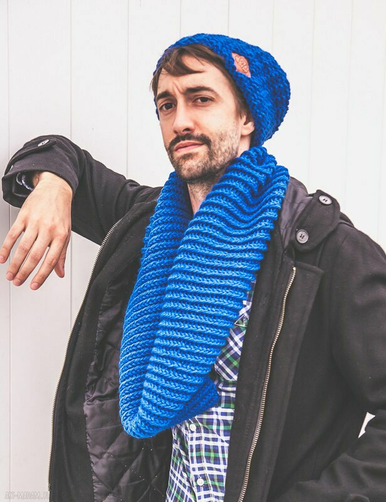 Męska czapka MERINO 100% „Rzeka” NEVERLAND - Brain Inside, podszewka bawełna