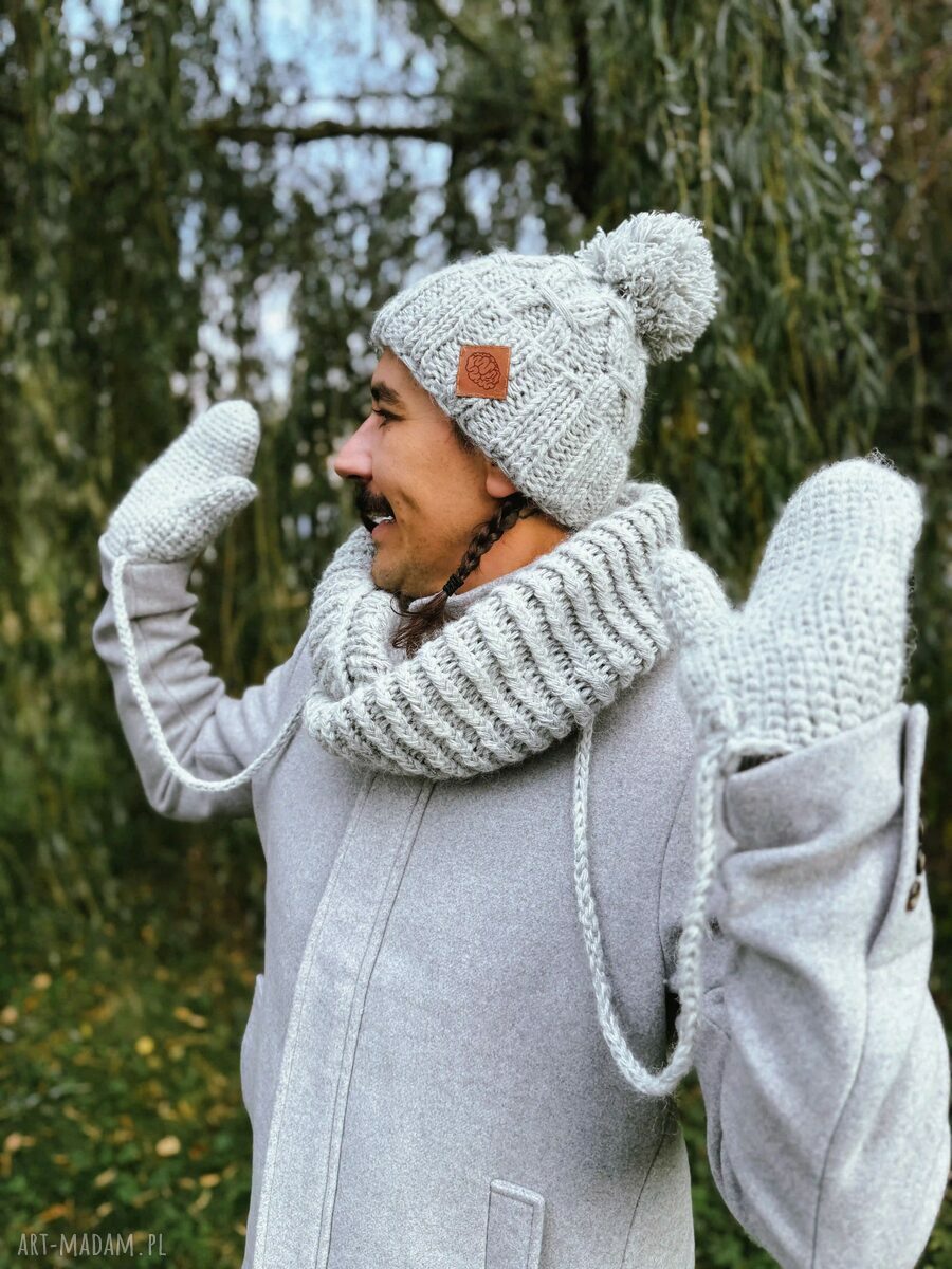 Męska czapka MERINO Euforia w wybielonym szarym kolorze