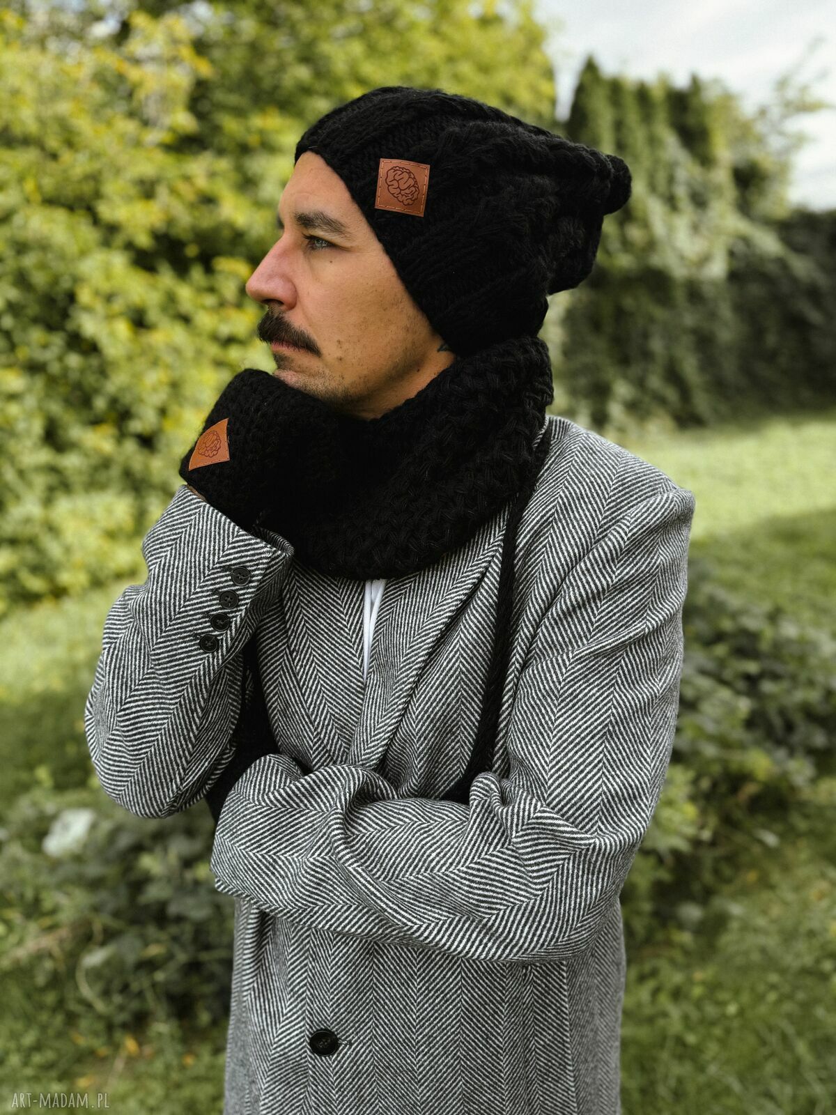 Męska czapka MERINO Smile "Czarny" z podszewką z jedwabiu