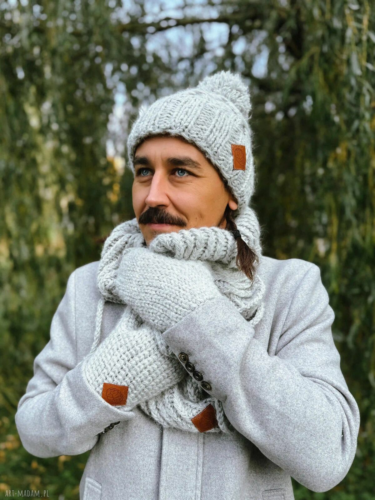 Męska czapka MERINO Euforia w wybielonym szarym kolorze