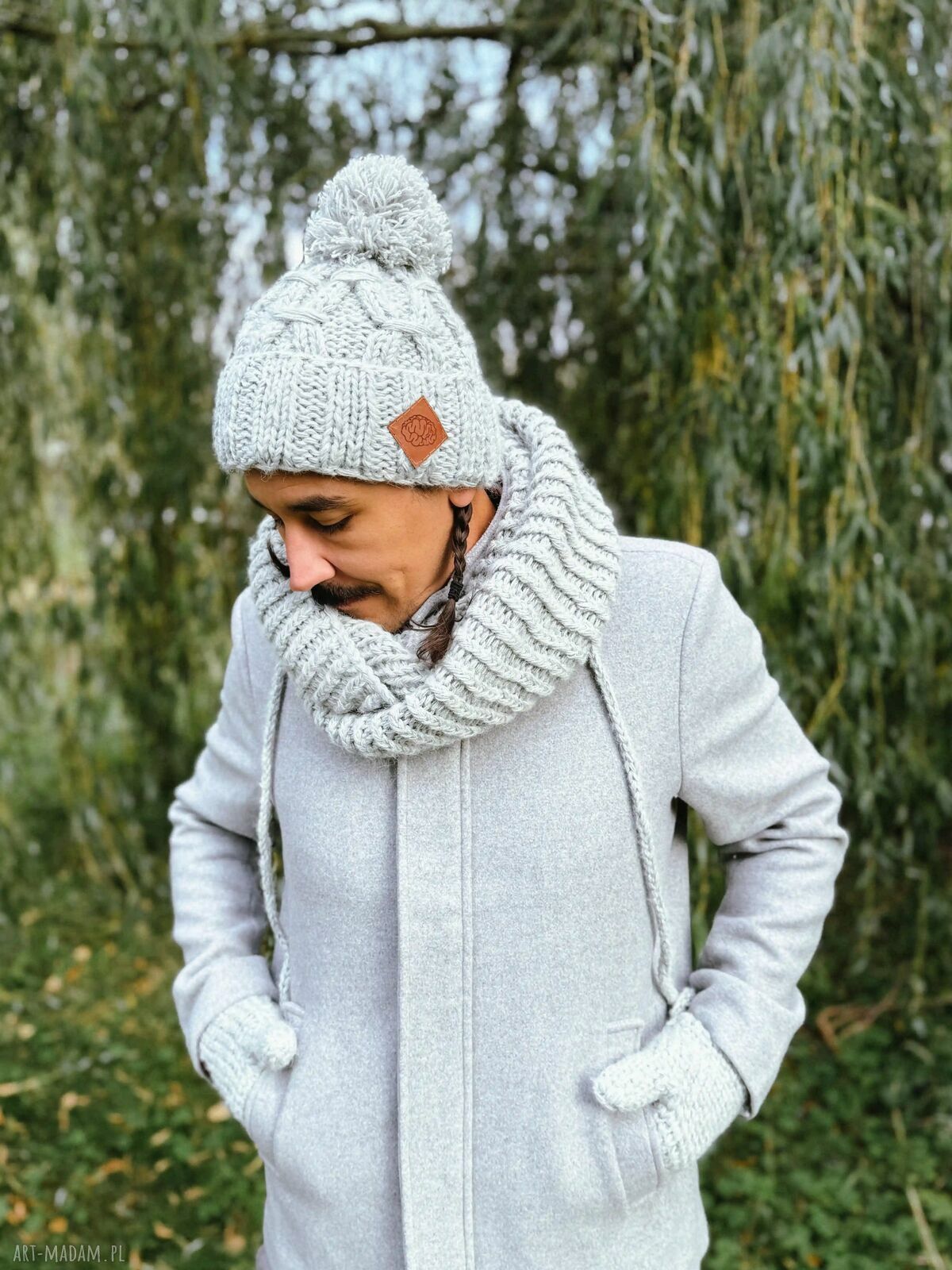 Męska czapka MERINO Euforia w wybielonym szarym kolorze