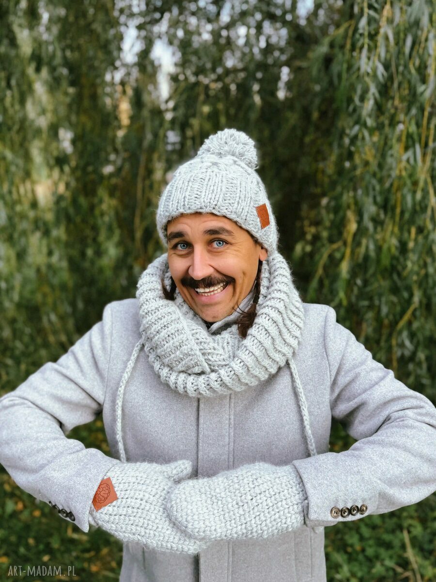 Męska czapka MERINO Euforia w wybielonym szarym kolorze