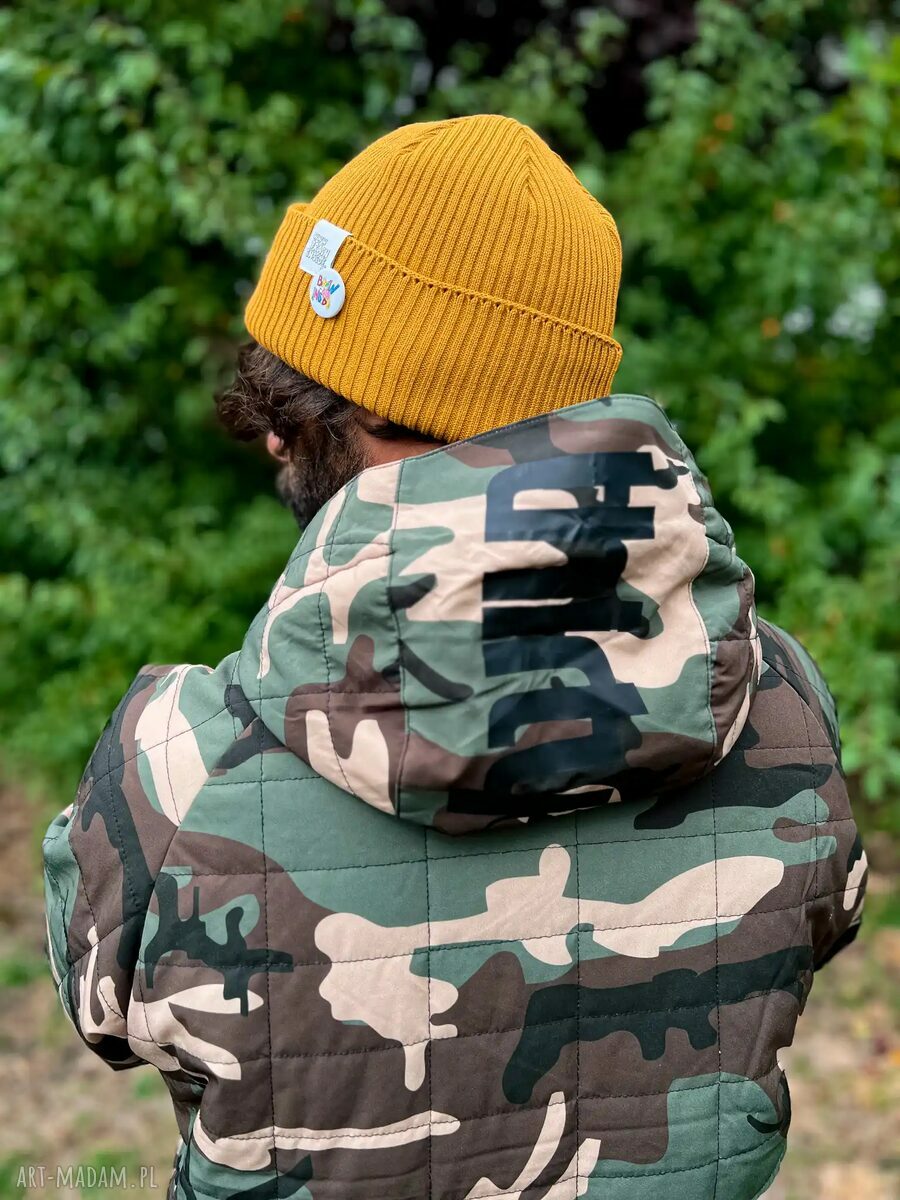Męska czapka beanie z bawełny - kolorowe logo „Miodowa musztarda”