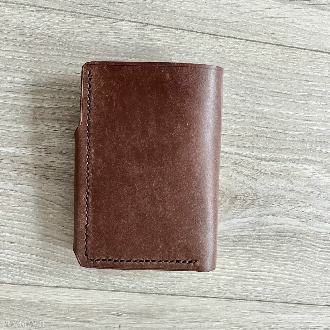 portfele: Męski brązowy portfel ze skóry na bilon ręcznie uszyty. autorskie
