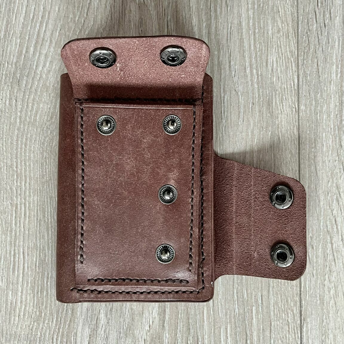 portfele: Męski brązowy portfel ze skóry na bilon ręcznie uszyty. autorskie