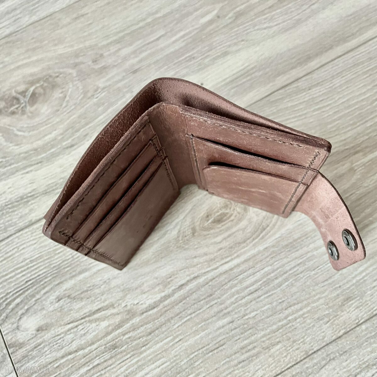 portfele: Męski brązowy portfel ze skóry na bilon ręcznie uszyty. autorskie