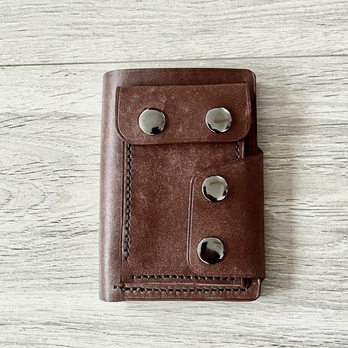 Męski brązowy portfel skóry bilon ręcznie uszyty portfele robert
