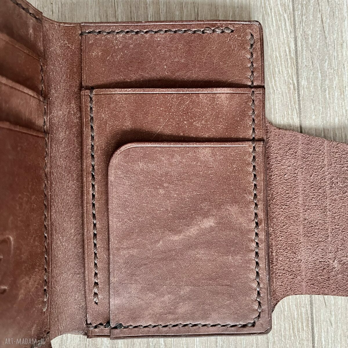 portfele: Męski brązowy portfel ze skóry na bilon ręcznie uszyty. autorskie
