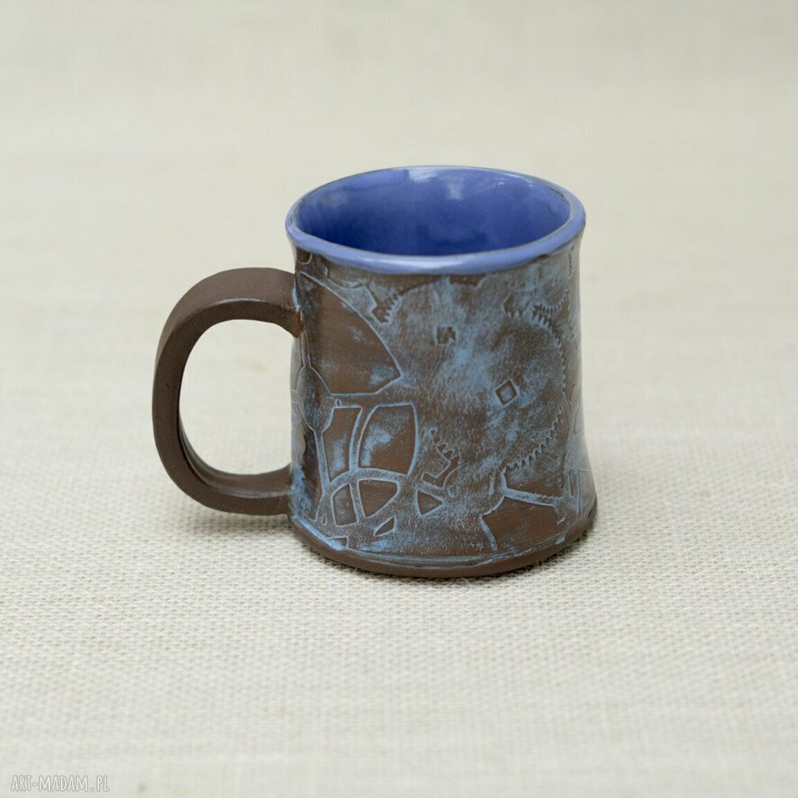 Duży kubek ceramiczny do kawy dla mężczyzny z motywem kół zębatych - GOceramika