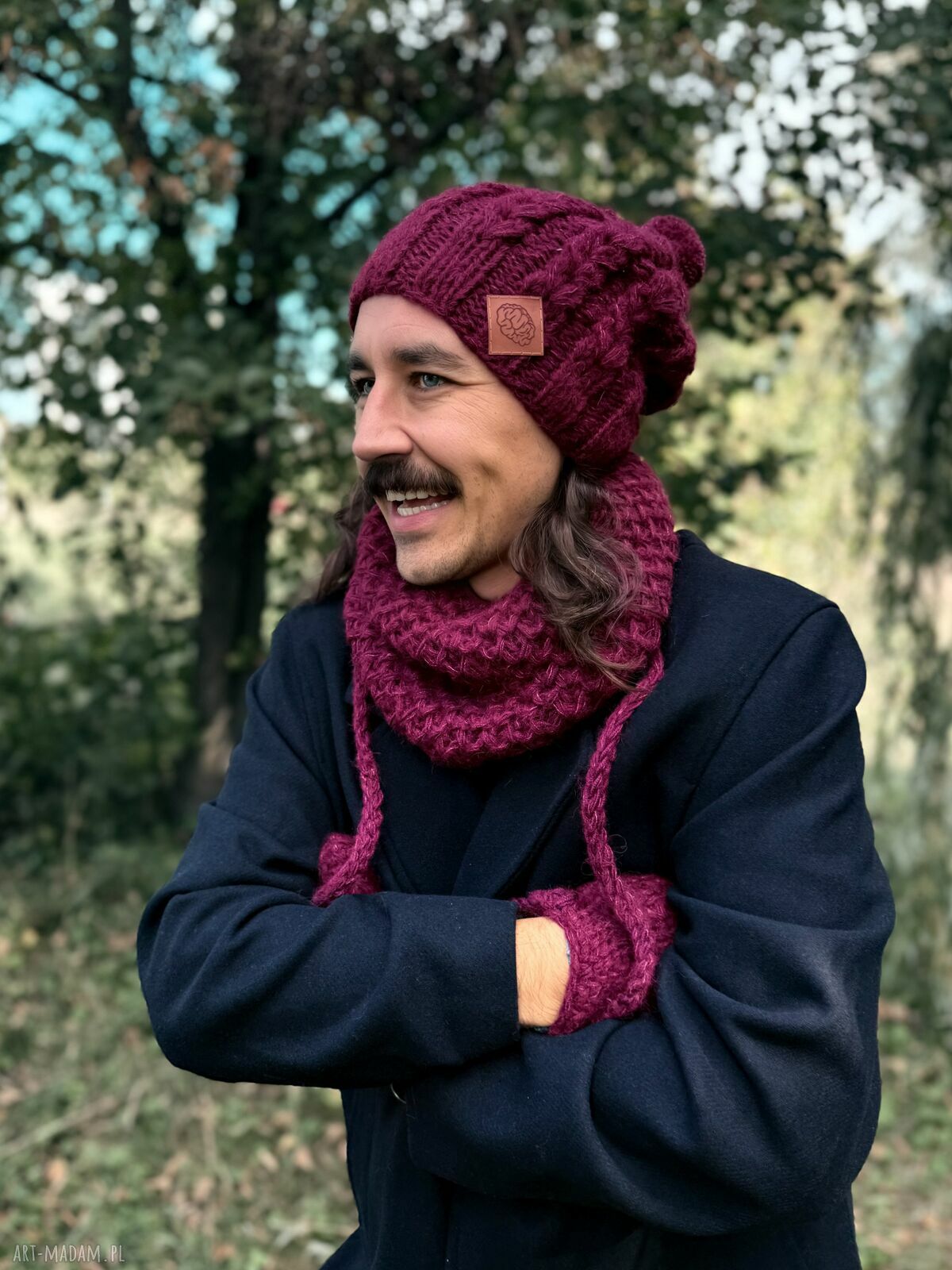 Męski mały komin z merino 'Bordo' - ciepły, miękki i komfortowy