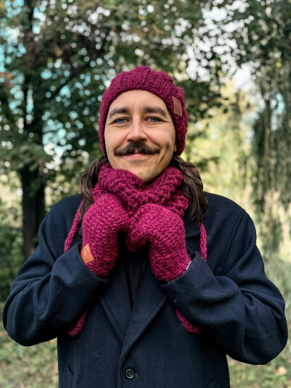 Męski mały komin z merino 'Bordo' - ciepły, miękki i komfortowy