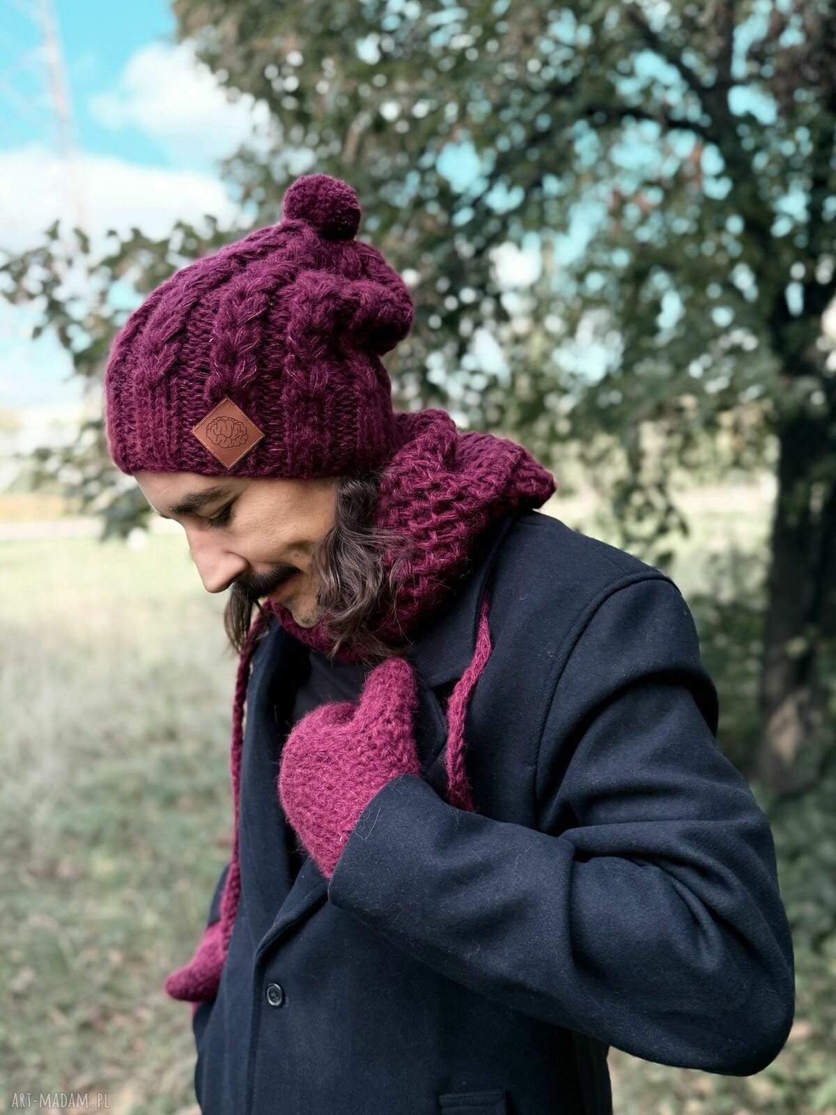 Męski mały komin z merino 'Bordo' - ciepły, miękki i komfortowy