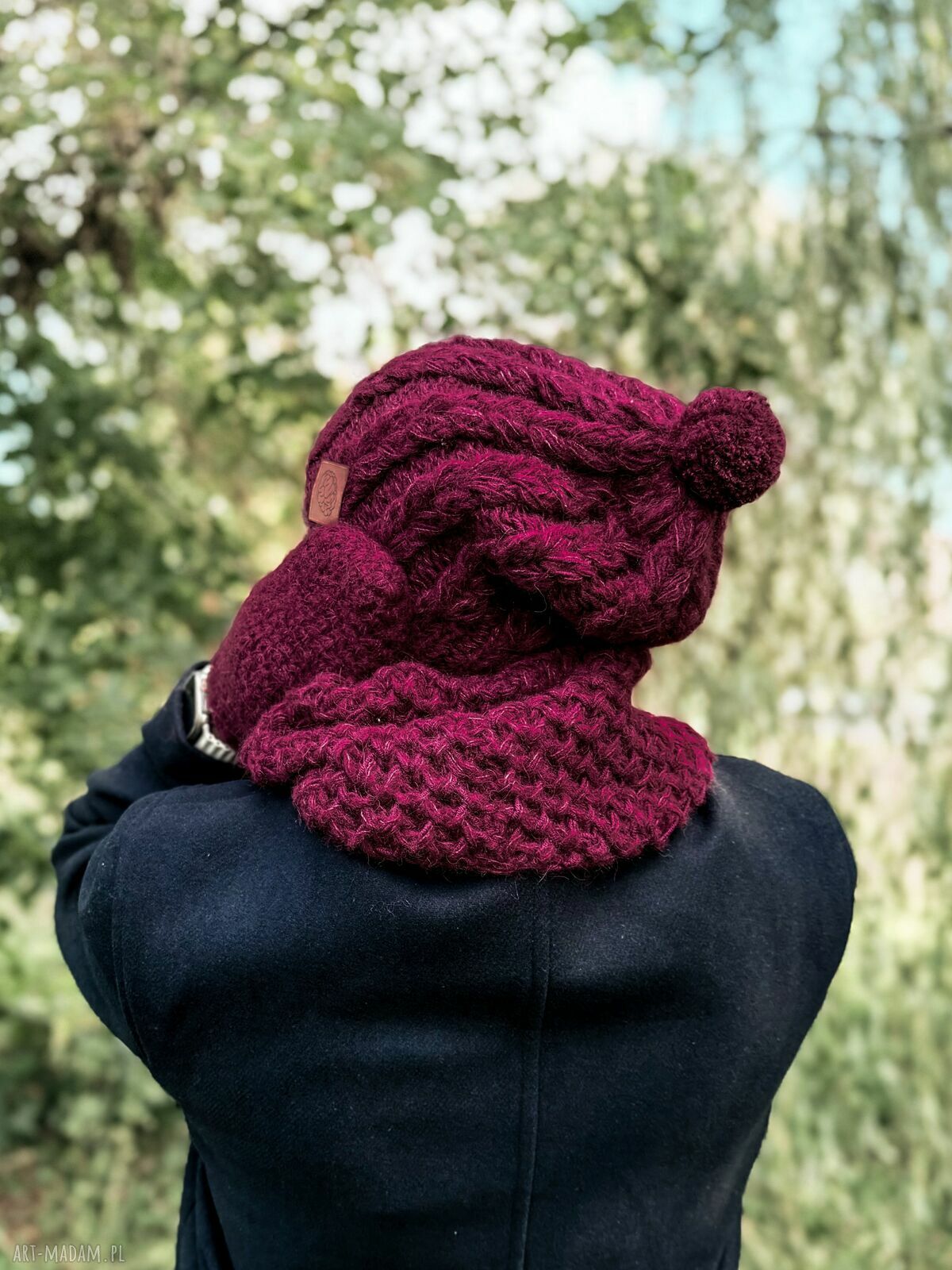 Męski mały komin z merino 'Bordo' - ciepły, miękki i komfortowy