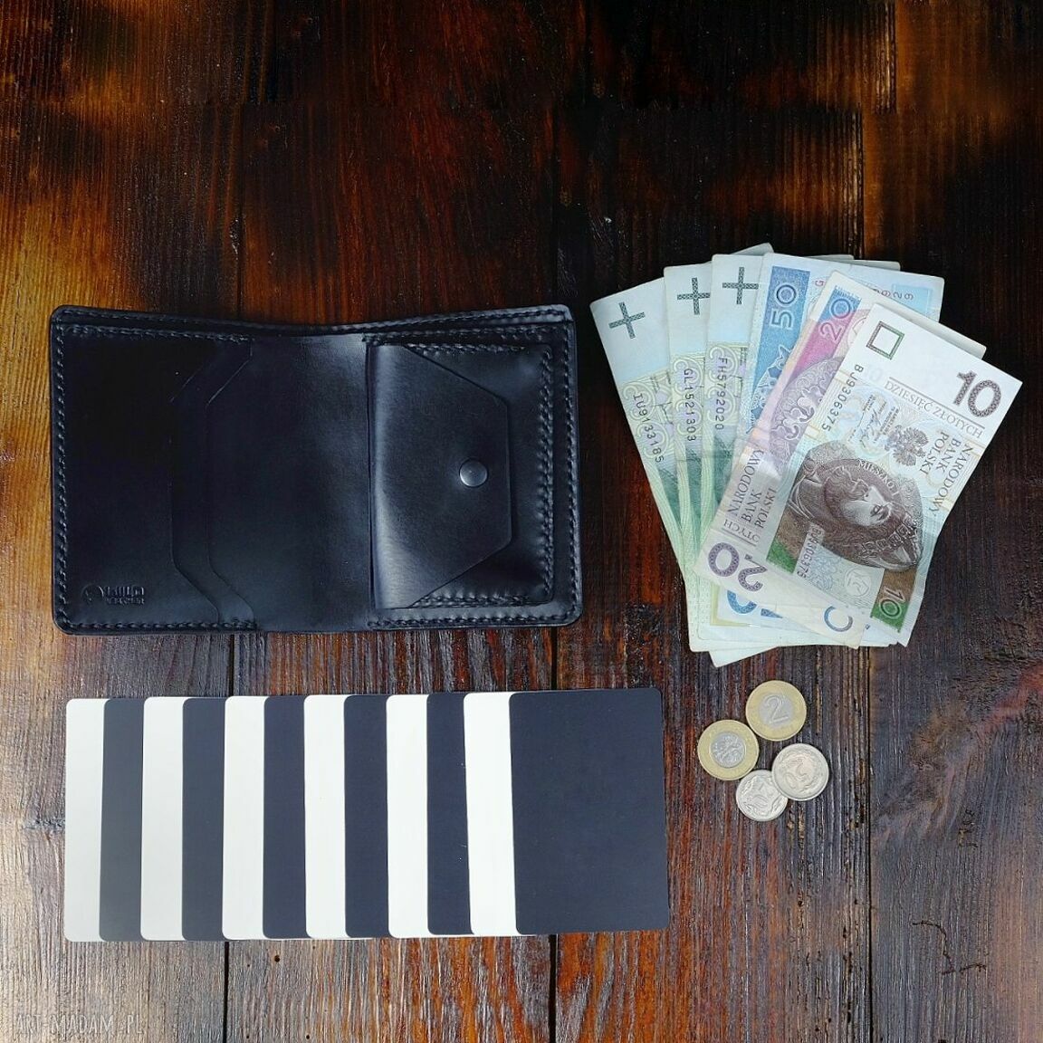 Portfel męski ze skóry naturalnej na monety - model Długi 2