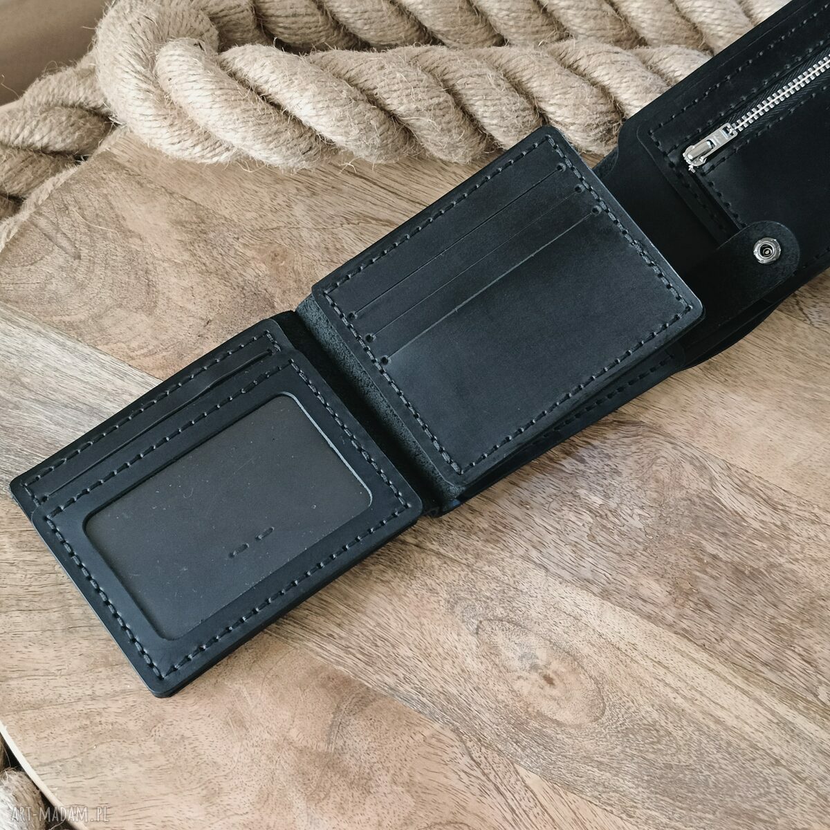 Męski skórzany portfel RFID z grawerem na 11 kart - Luniko Leather Goods