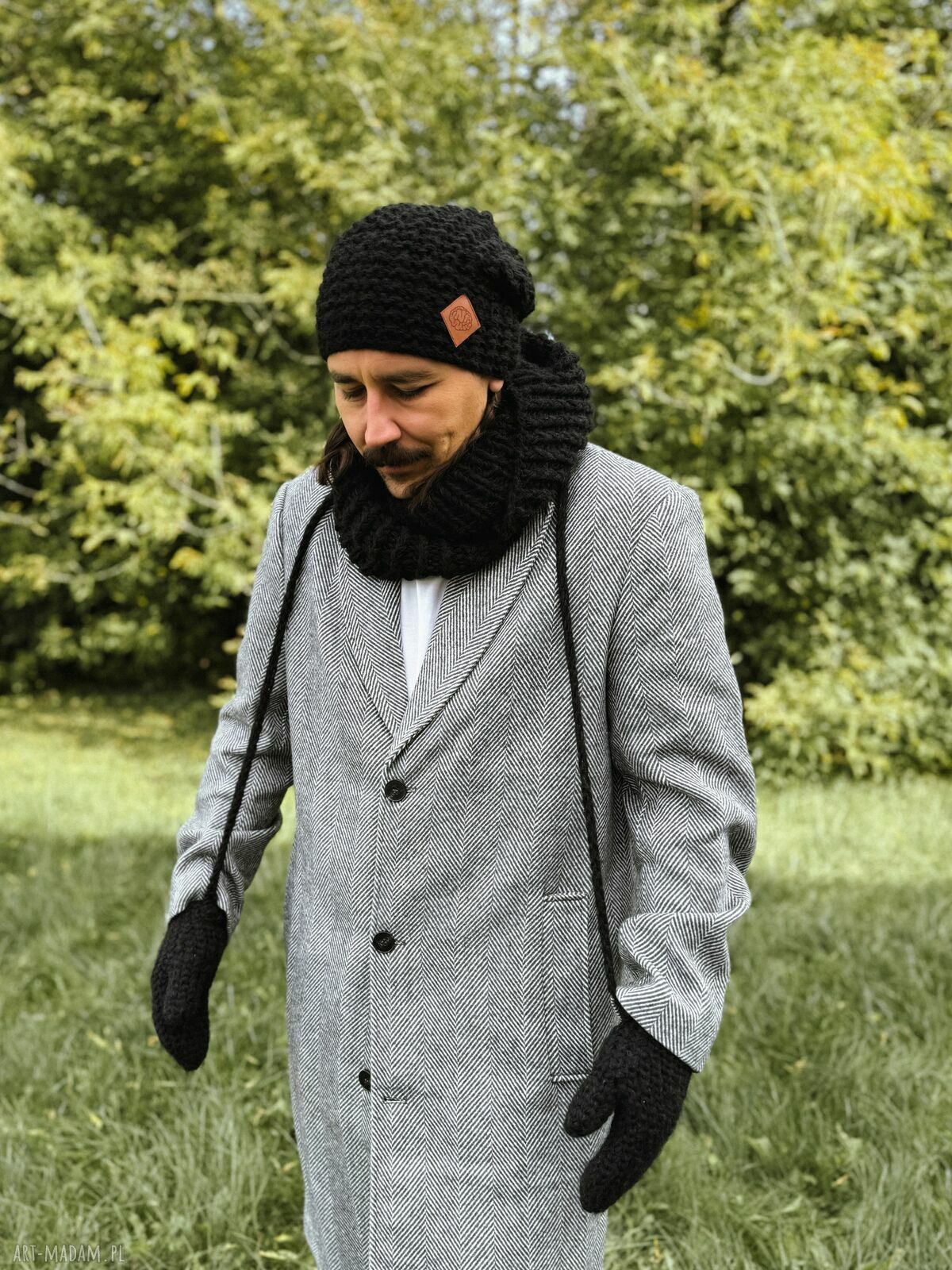 Męskie rękawiczki MERINO z jedwabiem „Czarne”