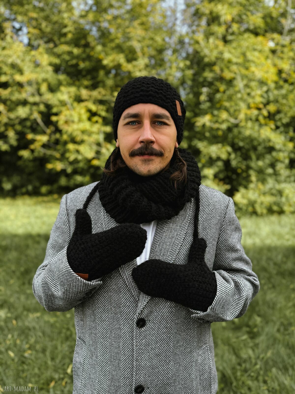 Męskie rękawiczki MERINO z jedwabiem „Czarne”