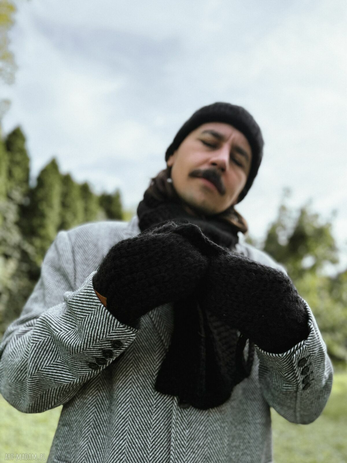 Męskie rękawiczki MERINO z jedwabiem „Czarne”